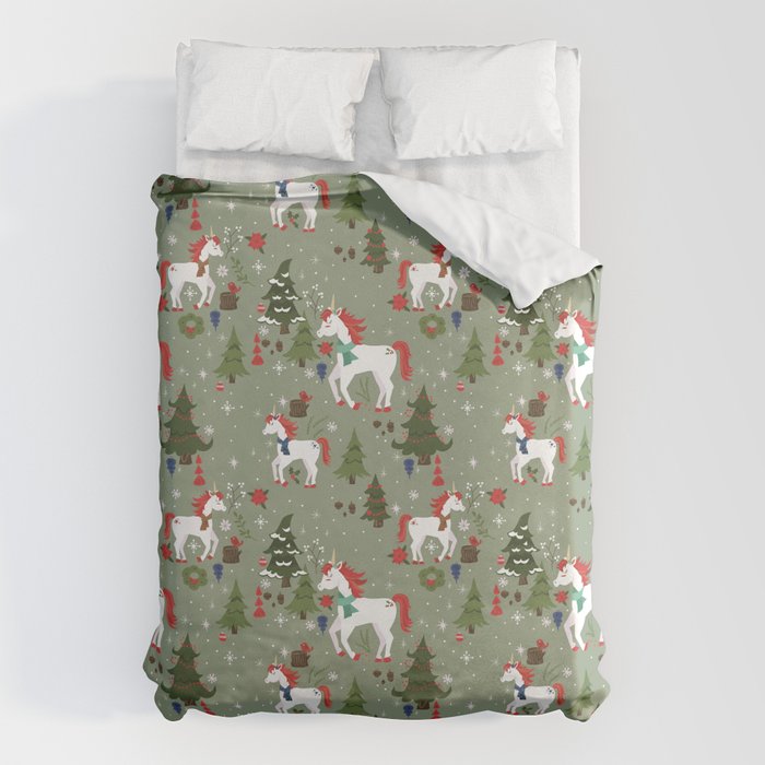 Christmas Winter Unicorn Pattern Duvet Cover Gallery Image 1