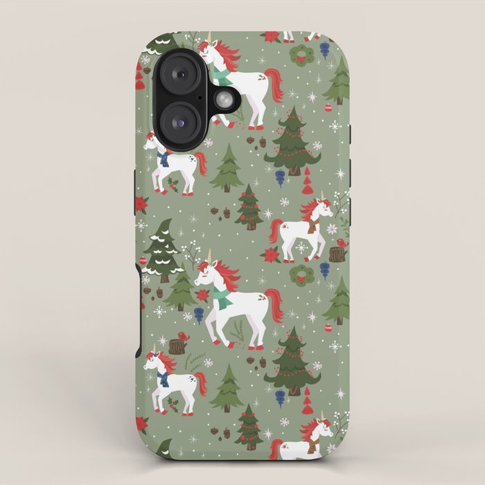 Christmas Winter Unicorn Pattern iPhone Case Gallery Image 1