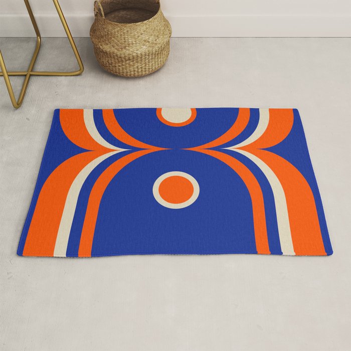 Mod Curves Retro Abstract in Bright Blue and Orange Rug Gallery Image 1