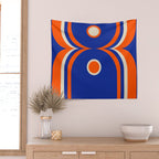Mod Curves Retro Abstract in Bright Blue and Orange Wall Tapestry Gallery Image 2