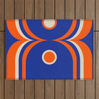 Mod Curves Retro Abstract in Bright Blue and Orange Outdoor Rug Gallery Image 1