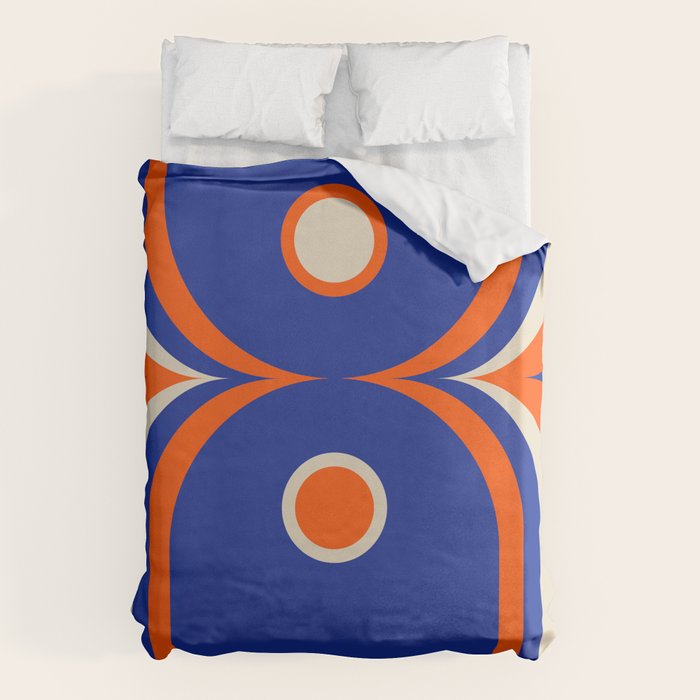 Mod Curves Retro Abstract in Bright Blue and Orange Duvet Cover Gallery Image 1