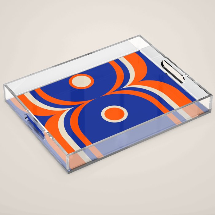 Mod Curves Retro Abstract in Bright Blue and Orange Acrylic Tray Gallery Image 1