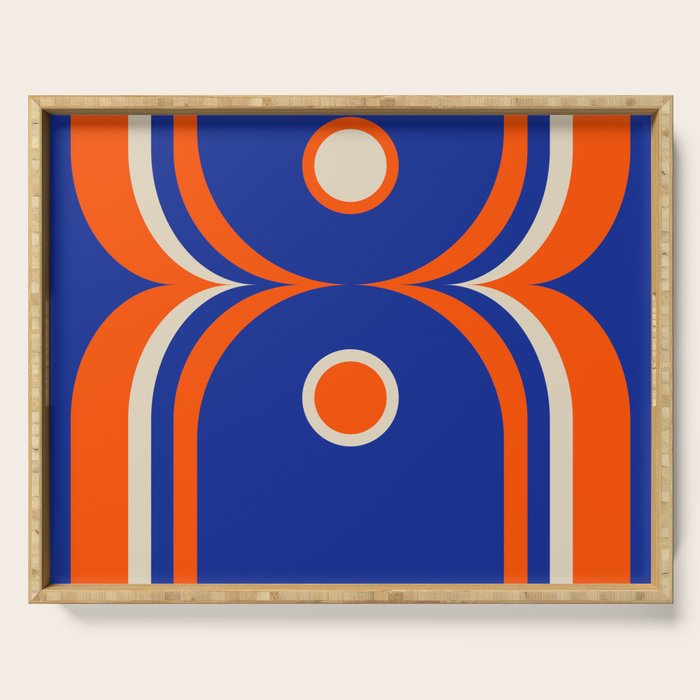 Mod Curves Retro Abstract in Bright Blue and Orange Serving Tray Gallery Image 1