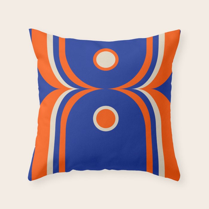 Mod Curves Retro Abstract in Bright Blue and Orange Throw Pillow Gallery Image 6