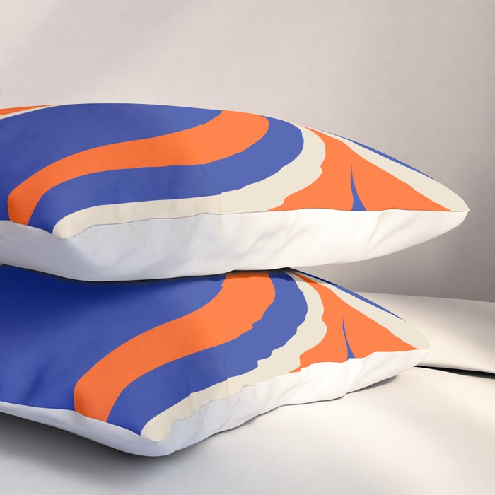 Mod Curves Retro Abstract in Bright Blue and Orange Pillow Sham Gallery Image 3