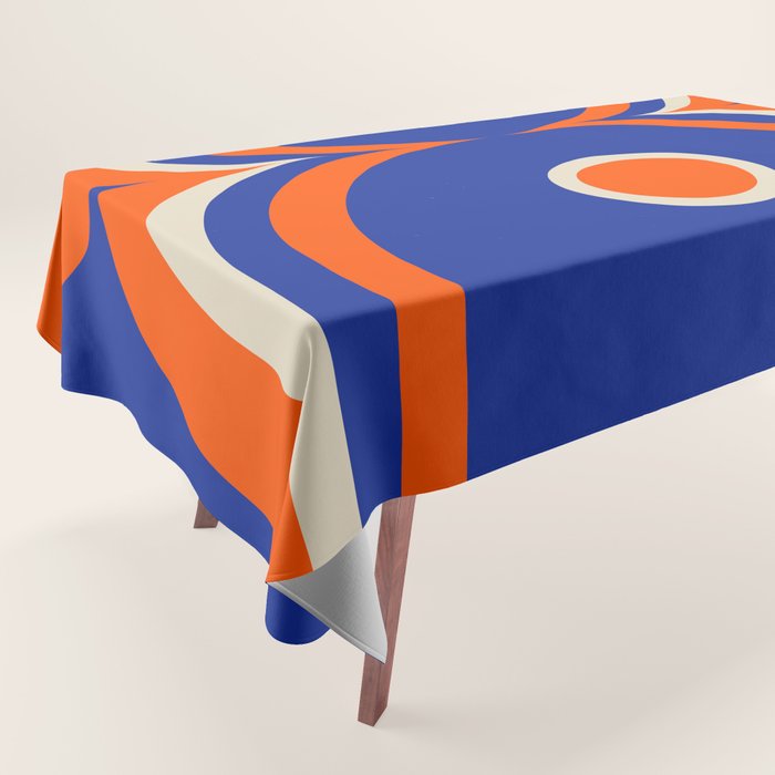 Mod Curves Retro Abstract in Bright Blue and Orange Tablecloth Gallery Image 1