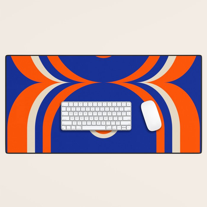 Mod Curves Retro Abstract in Bright Blue and Orange Desk Mat Gallery Image 1