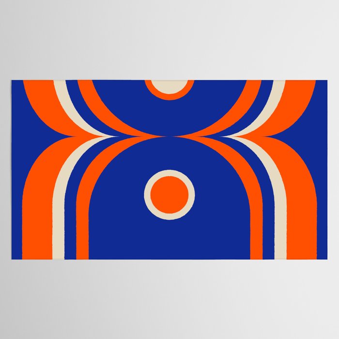 Mod Curves Retro Abstract in Bright Blue and Orange Tablecloth Gallery Image 2