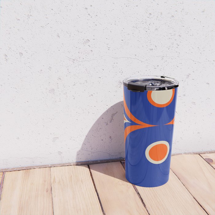 Mod Curves Retro Abstract in Bright Blue and Orange Travel Mug Gallery Image 4