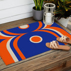 Mod Curves Retro Abstract in Bright Blue and Orange Outdoor Rug Gallery Image 2