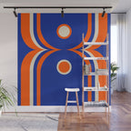 Mod Curves Retro Abstract in Bright Blue and Orange Wall Mural Gallery Image 1