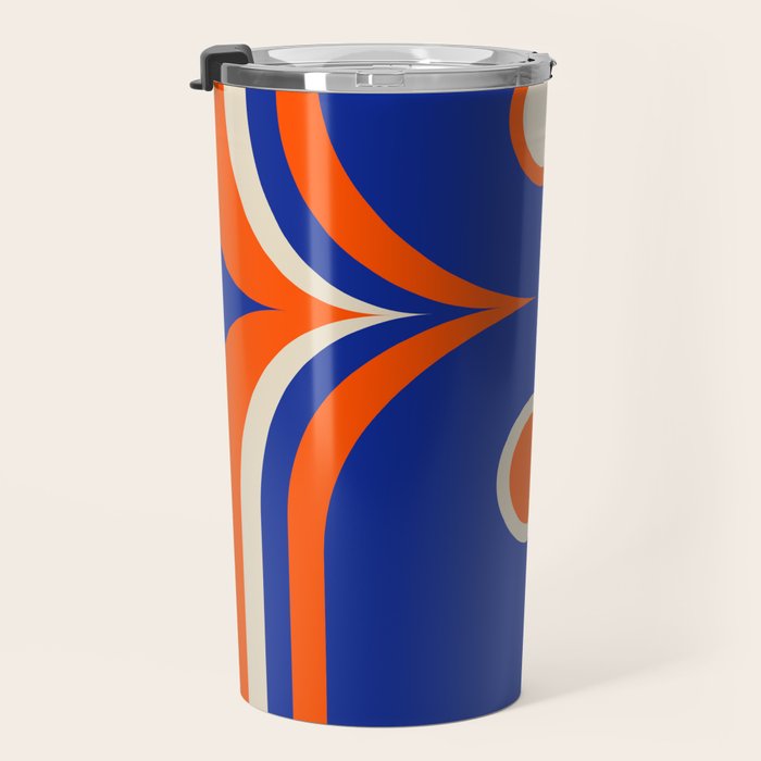 Mod Curves Retro Abstract in Bright Blue and Orange Travel Mug Gallery Image 3
