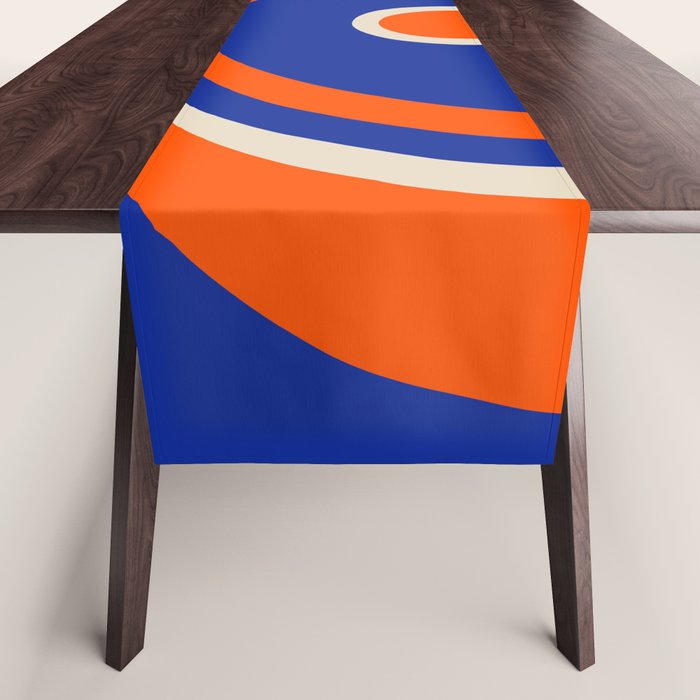 Mod Curves Retro Abstract in Bright Blue and Orange Table Runner Gallery Image 1