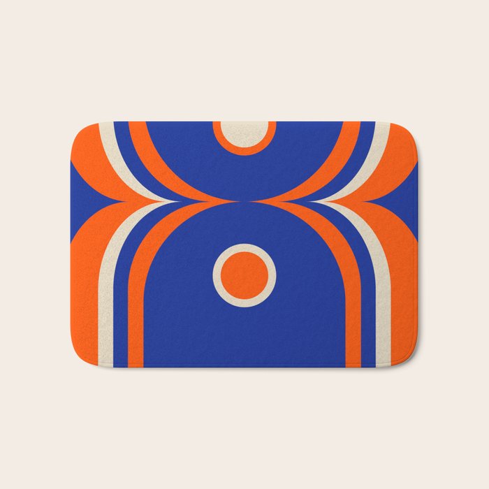 Mod Curves Retro Abstract in Bright Blue and Orange Bath Mat Gallery Image 1