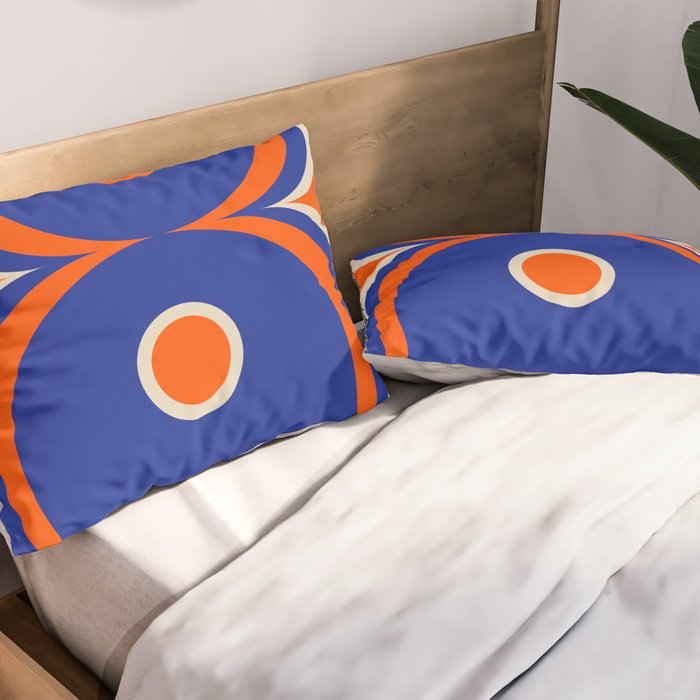 Mod Curves Retro Abstract in Bright Blue and Orange Pillow Sham Gallery Image 2