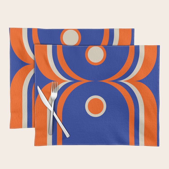 Mod Curves Retro Abstract in Bright Blue and Orange Placemat Gallery Image 1