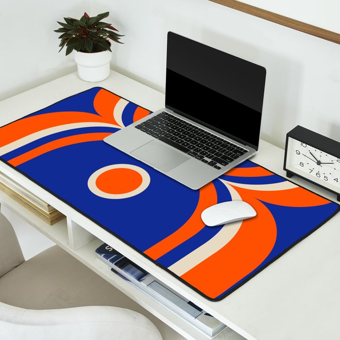 Mod Curves Retro Abstract in Bright Blue and Orange Desk Mat Gallery Image 2
