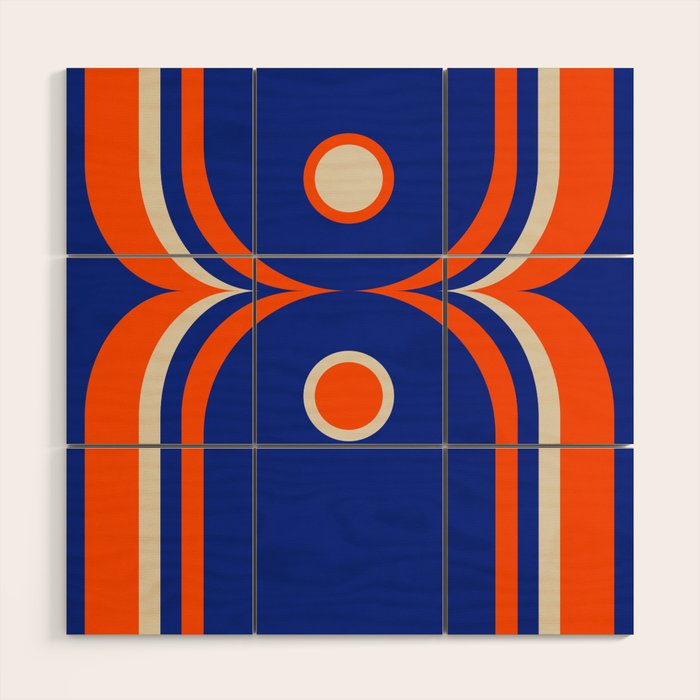 Mod Curves Retro Abstract in Bright Blue and Orange Wood Wall Art Gallery Image 1