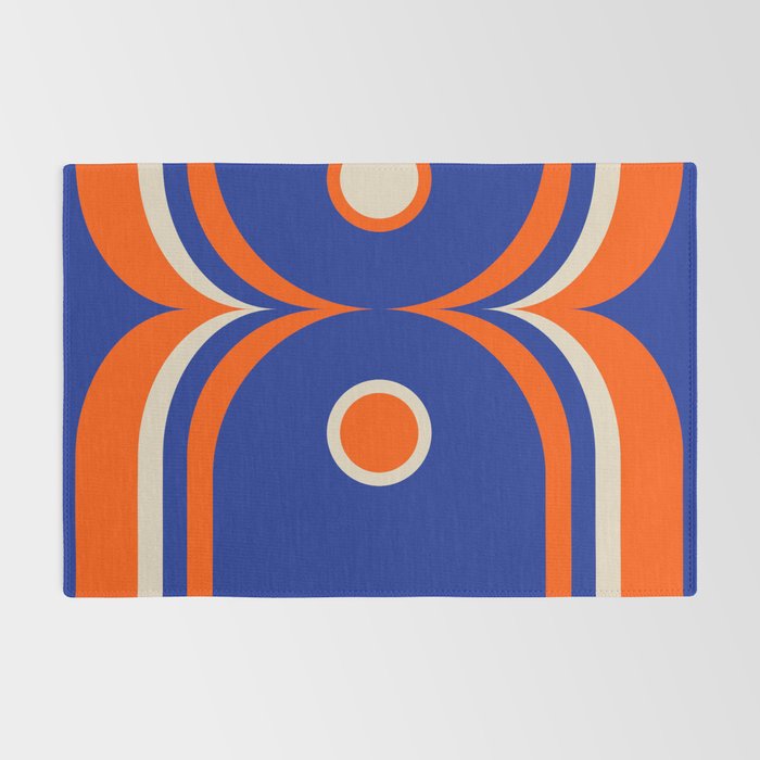 Mod Curves Retro Abstract in Bright Blue and Orange Rug Gallery Image 2