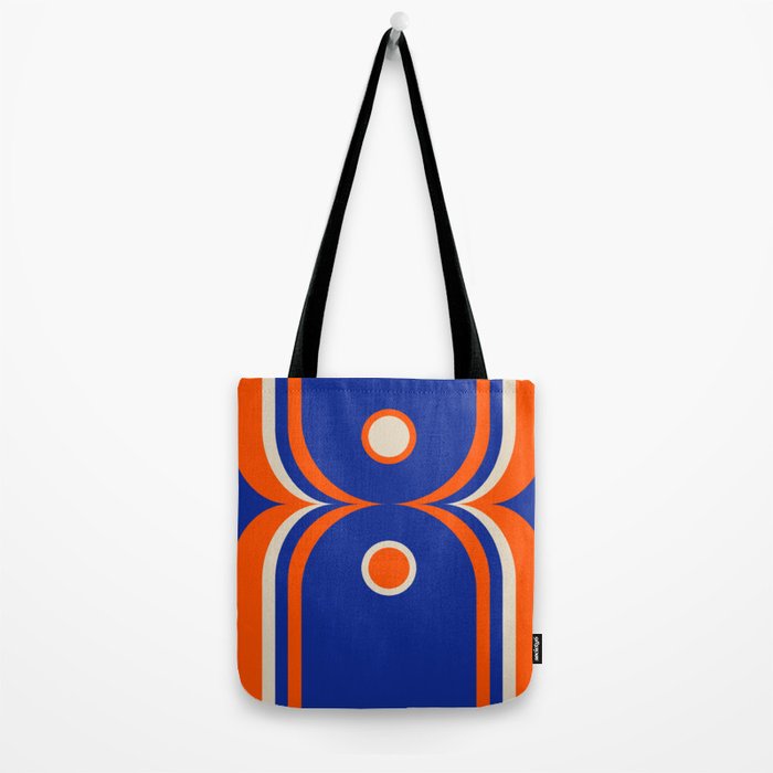 Mod Curves Retro Abstract in Bright Blue and Orange Tote Bag Gallery Image 2