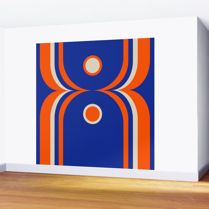 Mod Curves Retro Abstract in Bright Blue and Orange Wall Mural Gallery Image 2