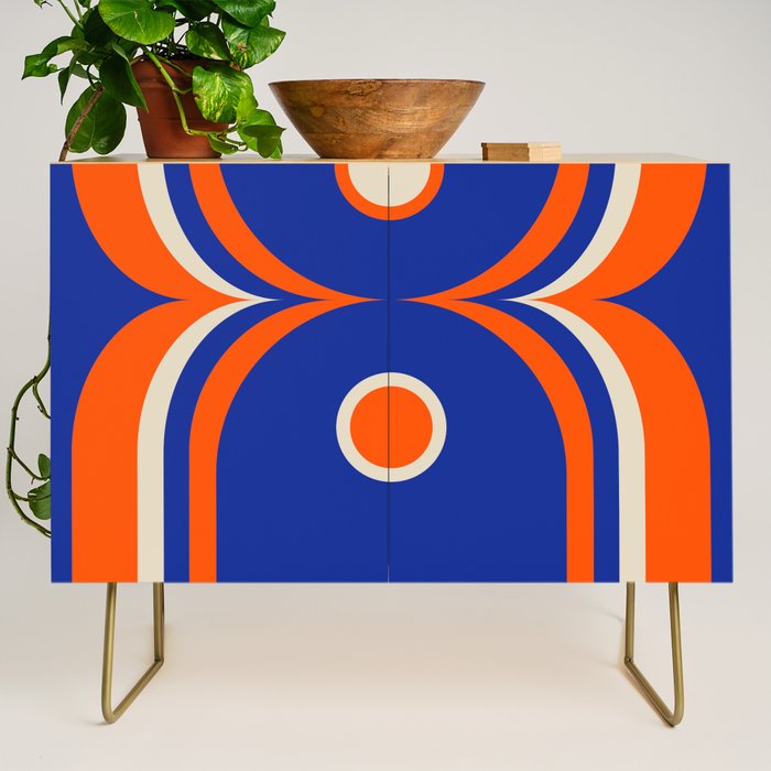 Mod Curves Retro Abstract in Bright Blue and Orange Credenza Gallery Image 1