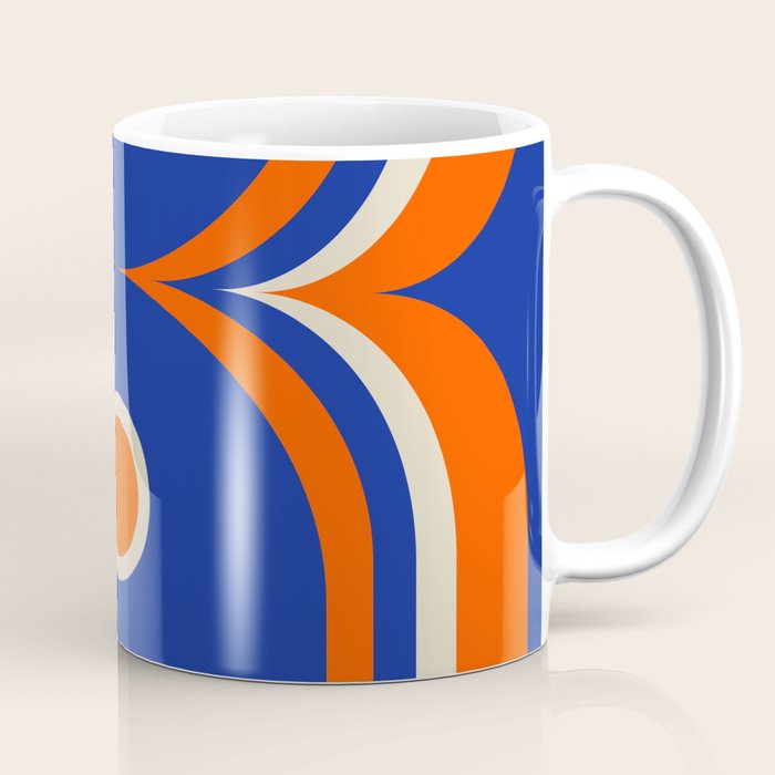Mod Curves Retro Abstract in Bright Blue and Orange Coffee Mug Gallery Image 1