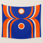 Mod Curves Retro Abstract in Bright Blue and Orange Wall Tapestry Gallery Image 4