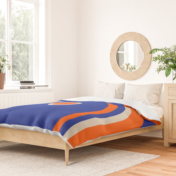 Mod Curves Retro Abstract in Bright Blue and Orange Duvet Cover Gallery Image 2