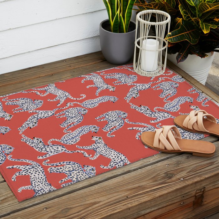 Fashionable white leopards  Outdoor Rug Gallery Image 2