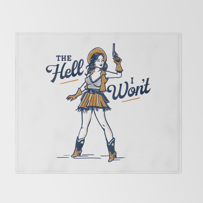 The Hell I Won't: Retro Cowgirl V.2 Throw Blanket Gallery Image 2