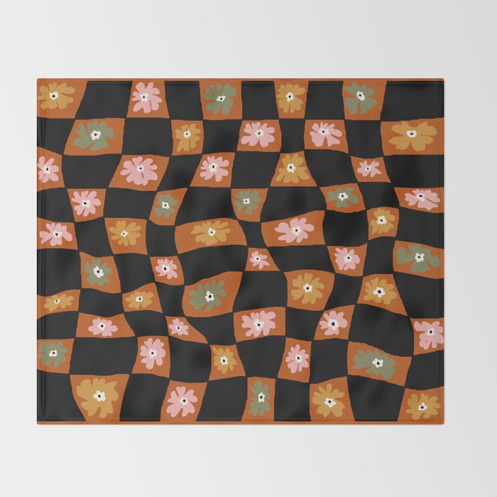 Retro floral check 1 Throw Blanket Gallery Image 2