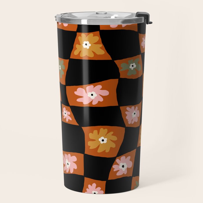 Retro floral check 1 Travel Mug Gallery Image 2