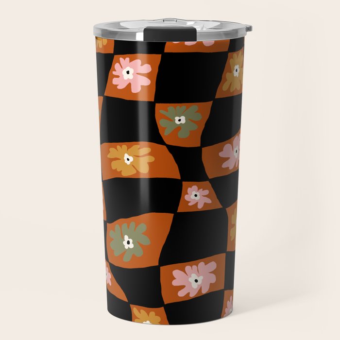 Retro floral check 1 Travel Mug Gallery Image 1