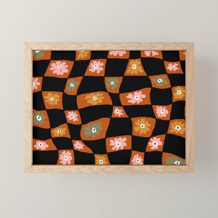 Retro floral check 1 Mini Art Print Gallery Image 1