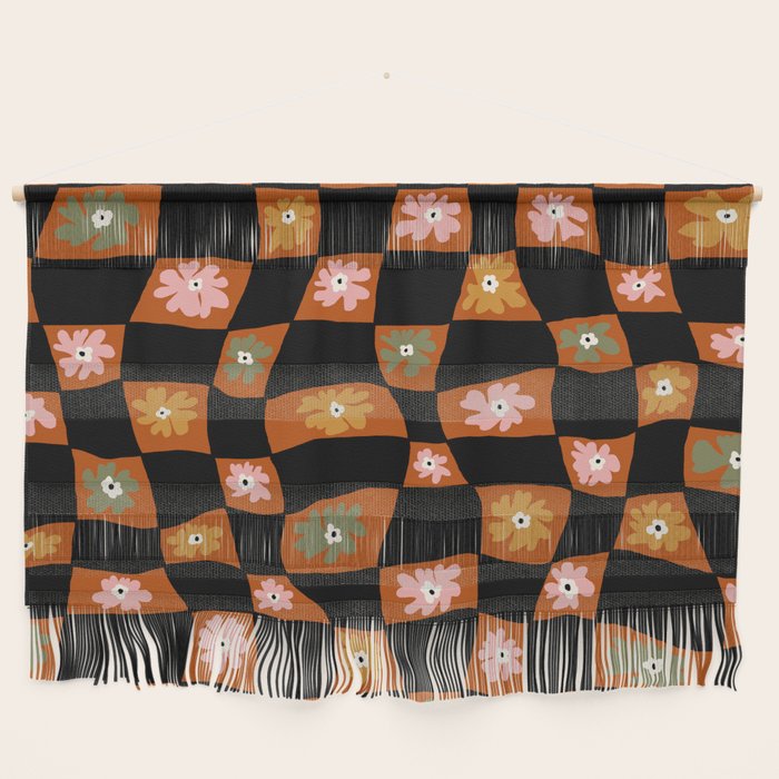 Retro floral check 1 Wall Hanging Gallery Image 1