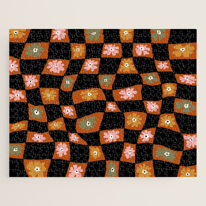 Retro floral check 1 Jigsaw Puzzle Gallery Image 1