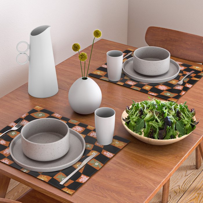 Retro floral check 1 Placemat Gallery Image 2