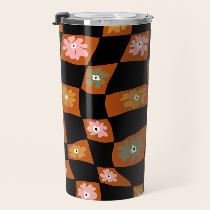 Retro floral check 1 Travel Mug Gallery Image 3