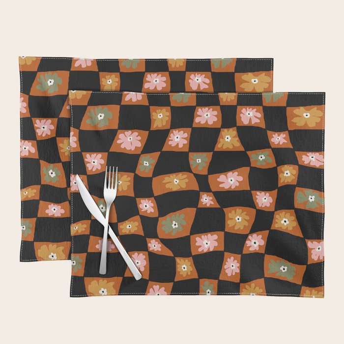 Retro floral check 1 Placemat Gallery Image 1