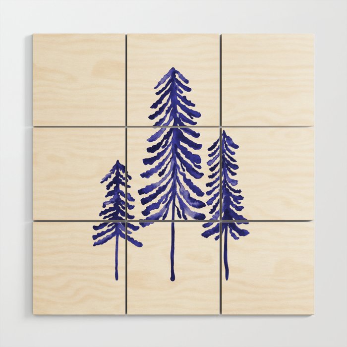 Pine Trees - Navy Wood Wall Art Gallery Image 1