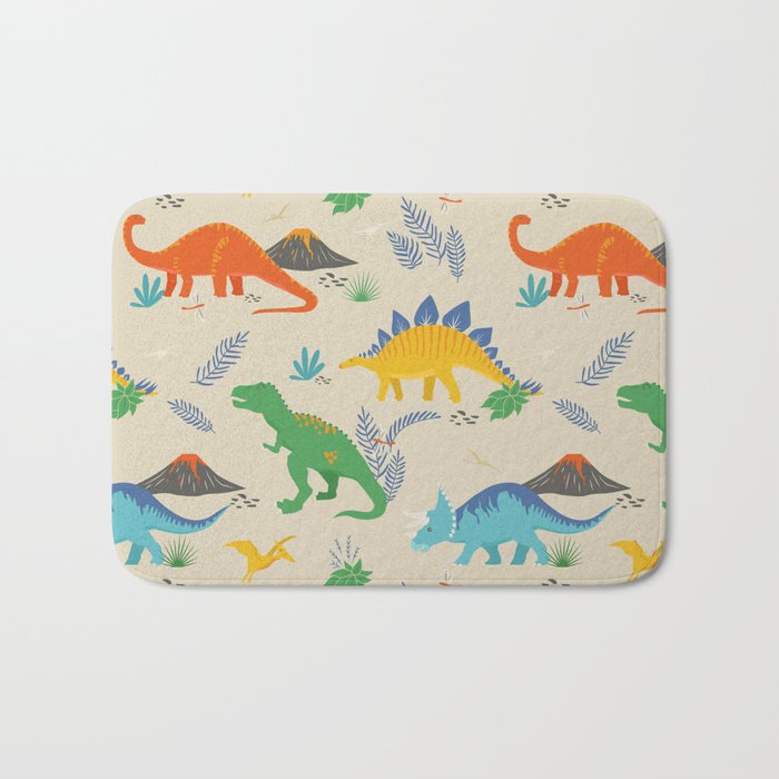 Jurassic Dinosaurs in Primary Colors Bath Mat Gallery Image 1