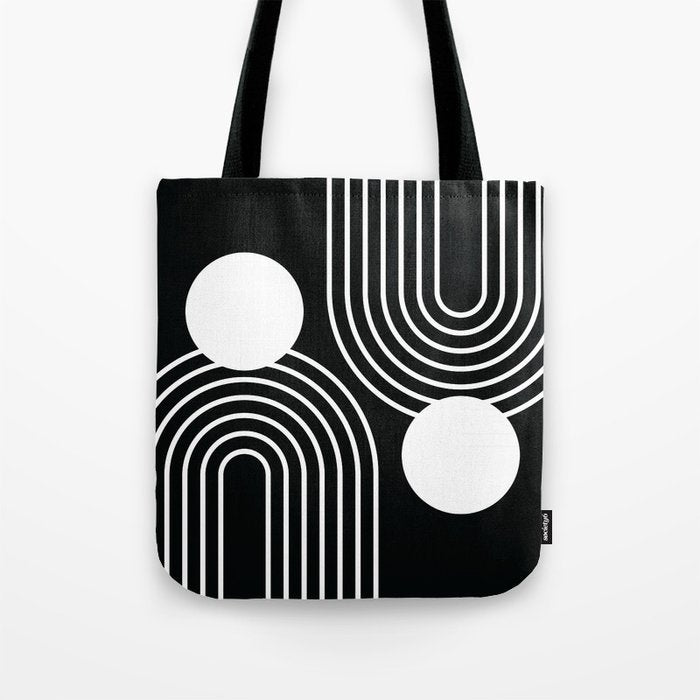 Mid Century Modern Geometric 191 in White and Black Tote Bag Gallery Image 1