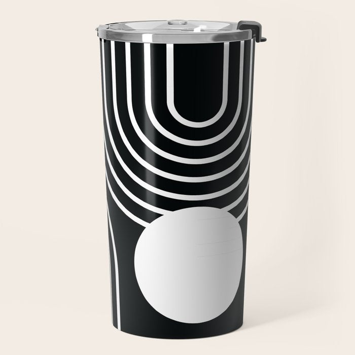Mid Century Modern Geometric 191 in White and Black Travel Mug Gallery Image 2