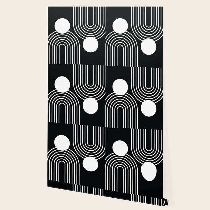 Mid Century Modern Geometric 191 in White and Black Wallpaper Gallery Image 2