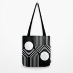 Mid Century Modern Geometric 191 in White and Black Tote Bag Gallery Image 2