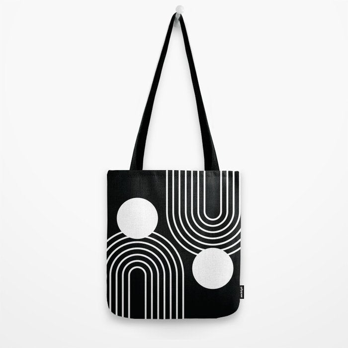 Mid Century Modern Geometric 191 in White and Black Tote Bag Gallery Image 2