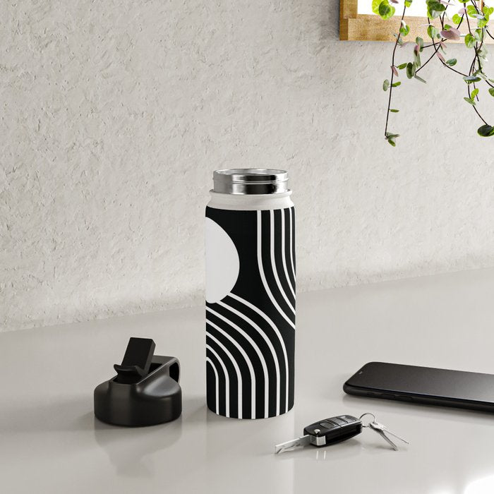 Mid Century Modern Geometric 191 in White and Black Water Bottle Gallery Image 4