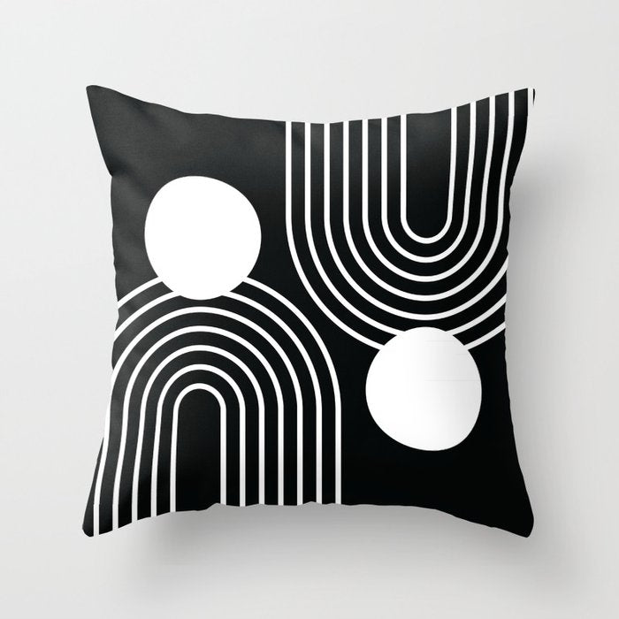 Mid Century Modern Geometric 191 in White and Black Throw Pillow Gallery Image 6